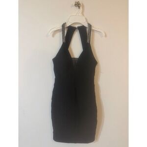 Sequin Hearts Black Halter Rhinestone Trim Bandage Bodycon Mini Dress 1